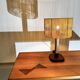 Lampe de table vintage en pin et teck avec nouvel abat-jour, années 70.
