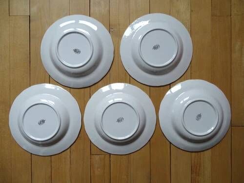 Kg luneville "réverbère" 5 deep plates earthenware hand-painted flowers ø 25 cm