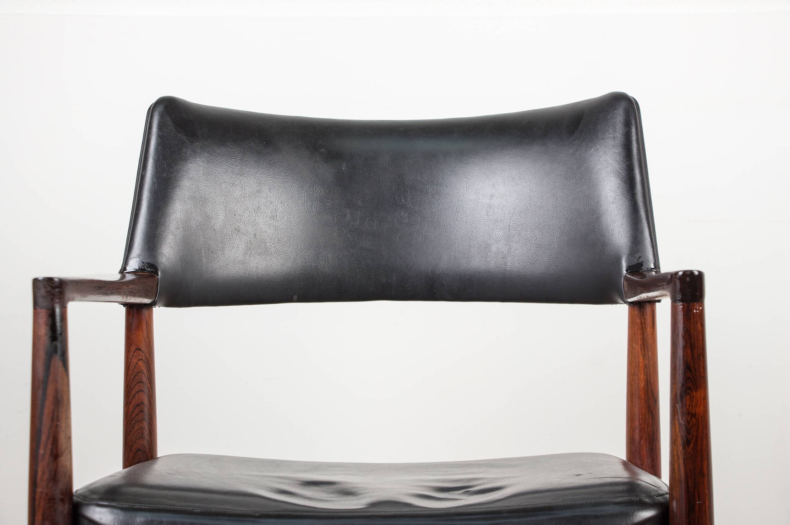 Danish Rosewood and Leather Office Chair by Erik Worts 1960.