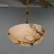 Art Deco Alabaster Pendant Light, Hand-Carved, 1920s