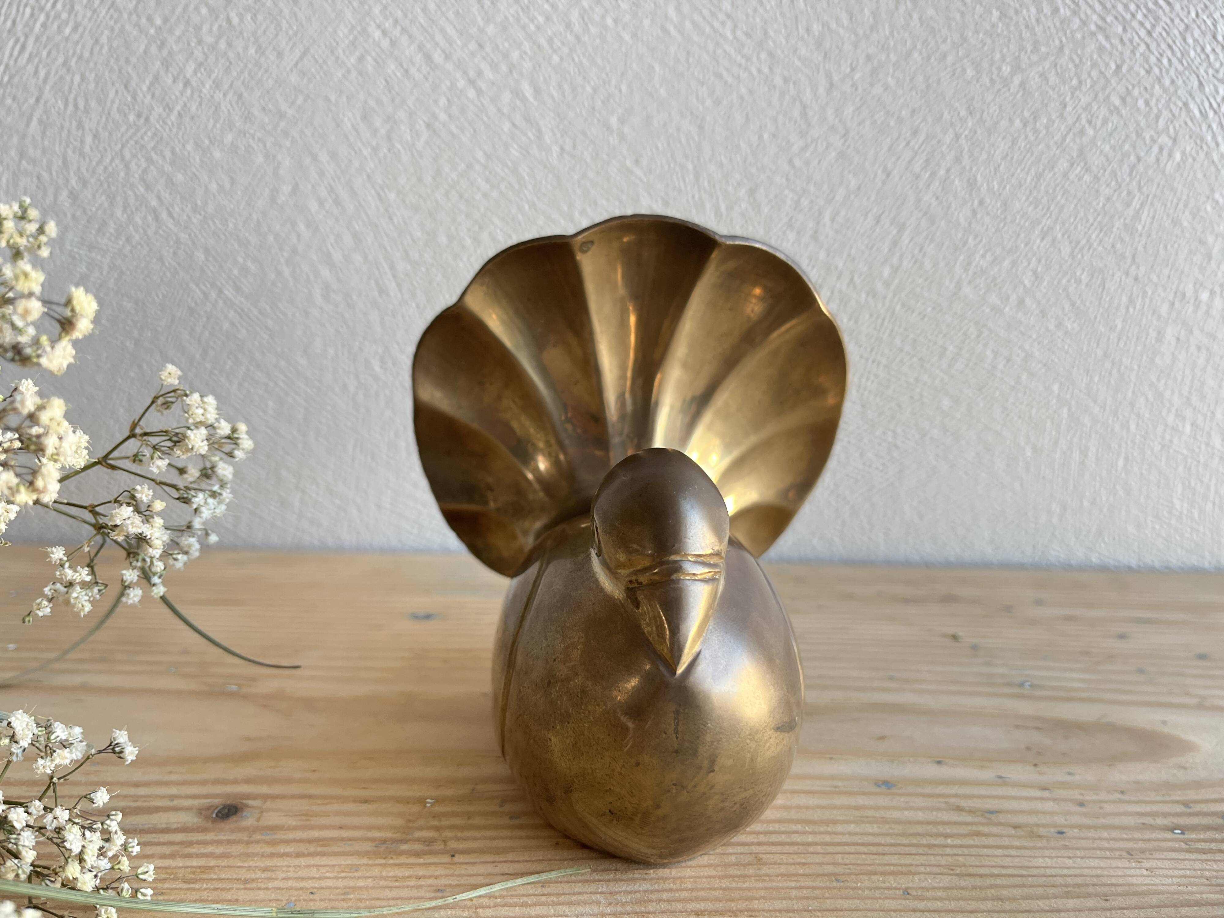 Peacock statuette in vintage brass