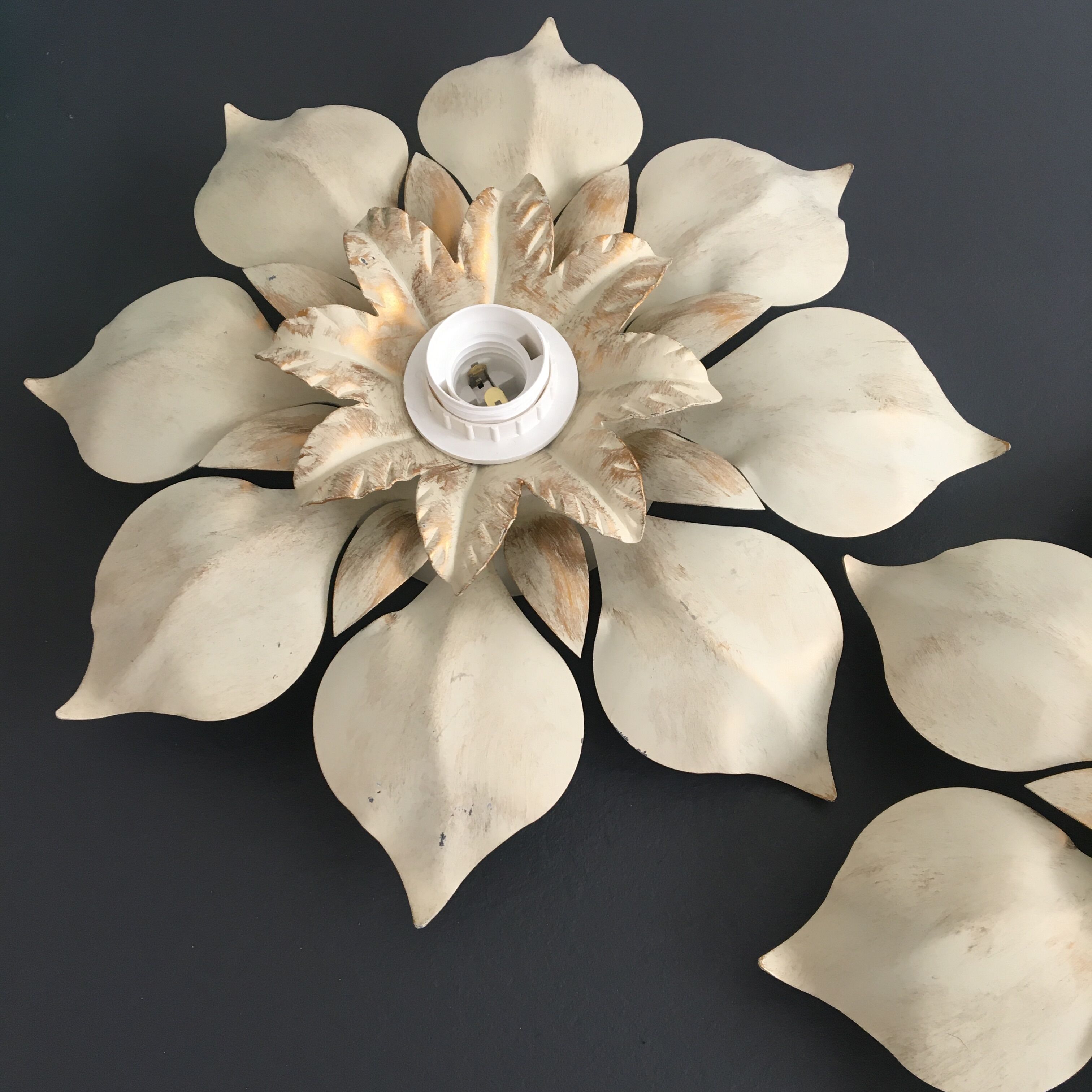 Pair metal flower sconces