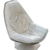 Fauteuil pivotant vintage en cuir crème avec pied octogonal Design 1970