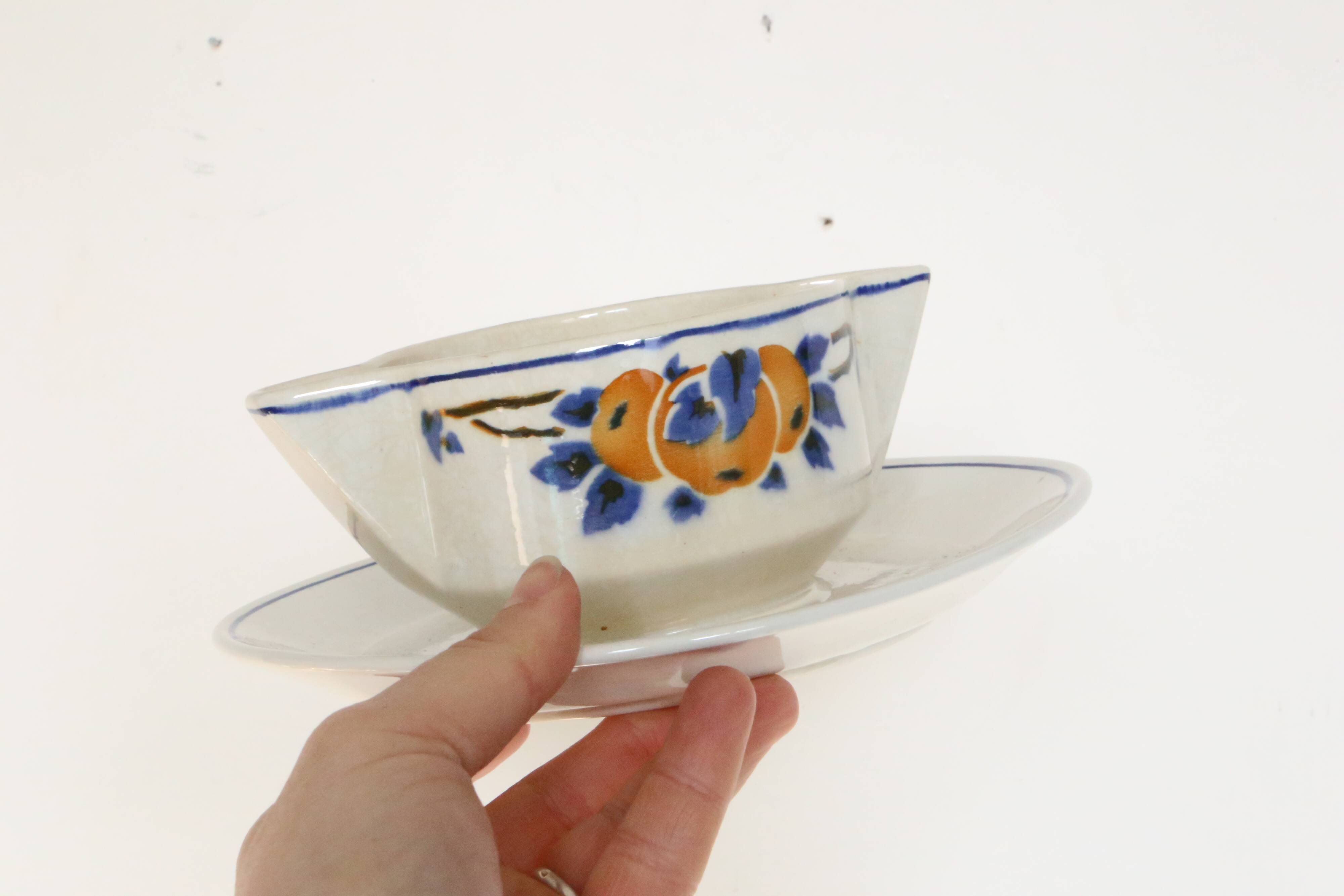 Saucière saint amand, ceramic, décor quebec, 1940/50, vintage french
