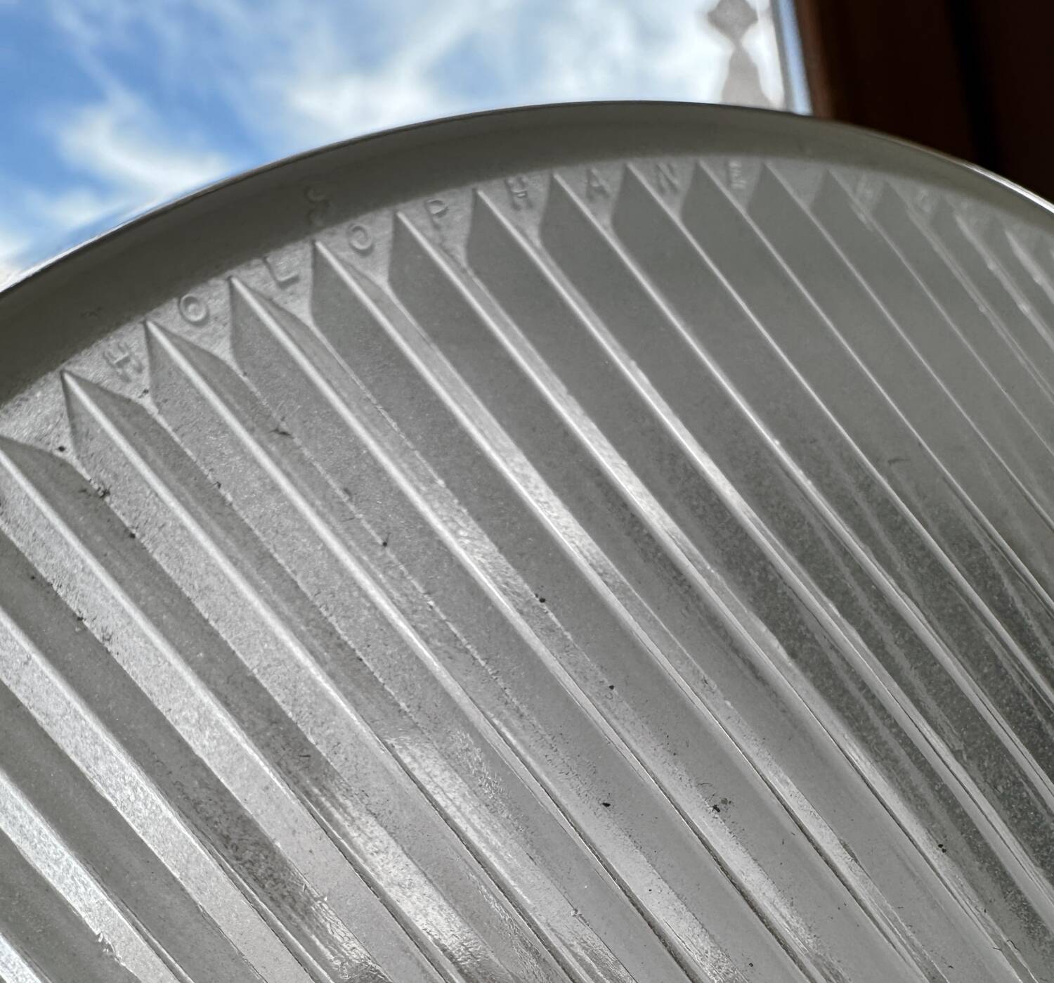 Holophane glass chandelier from the 1970s.