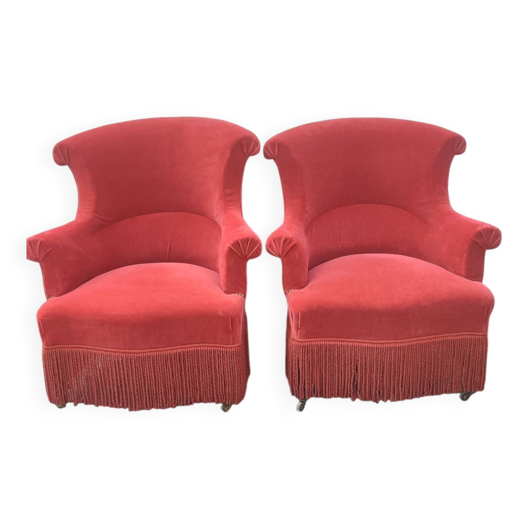 Pair of fringed crapaud armchairs
