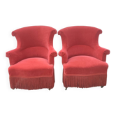 Duo de fauteuils crapaud à franges
