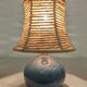 Lampe boule de chevet vintage en grès vernissé et corde de jute
