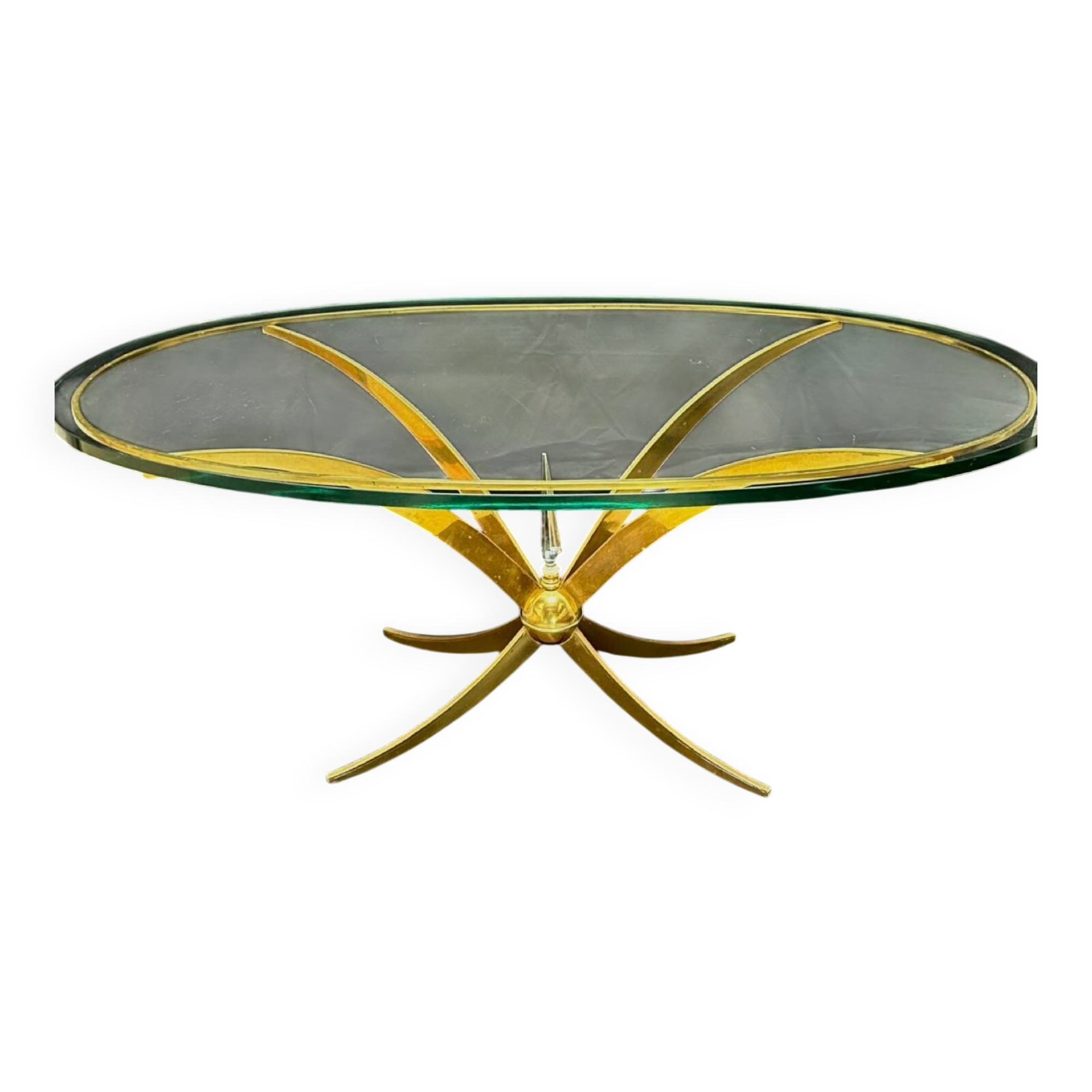 Brass and crystal coffee table, French work, 60s.