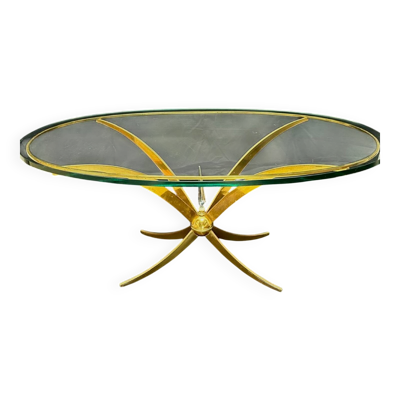 Table basse en laiton et cristal, travail français , 60s.