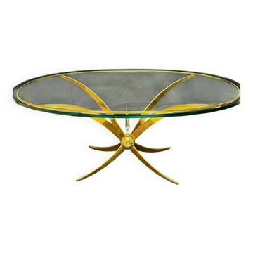 Table basse en laiton et cristal, travail français , 60s. 