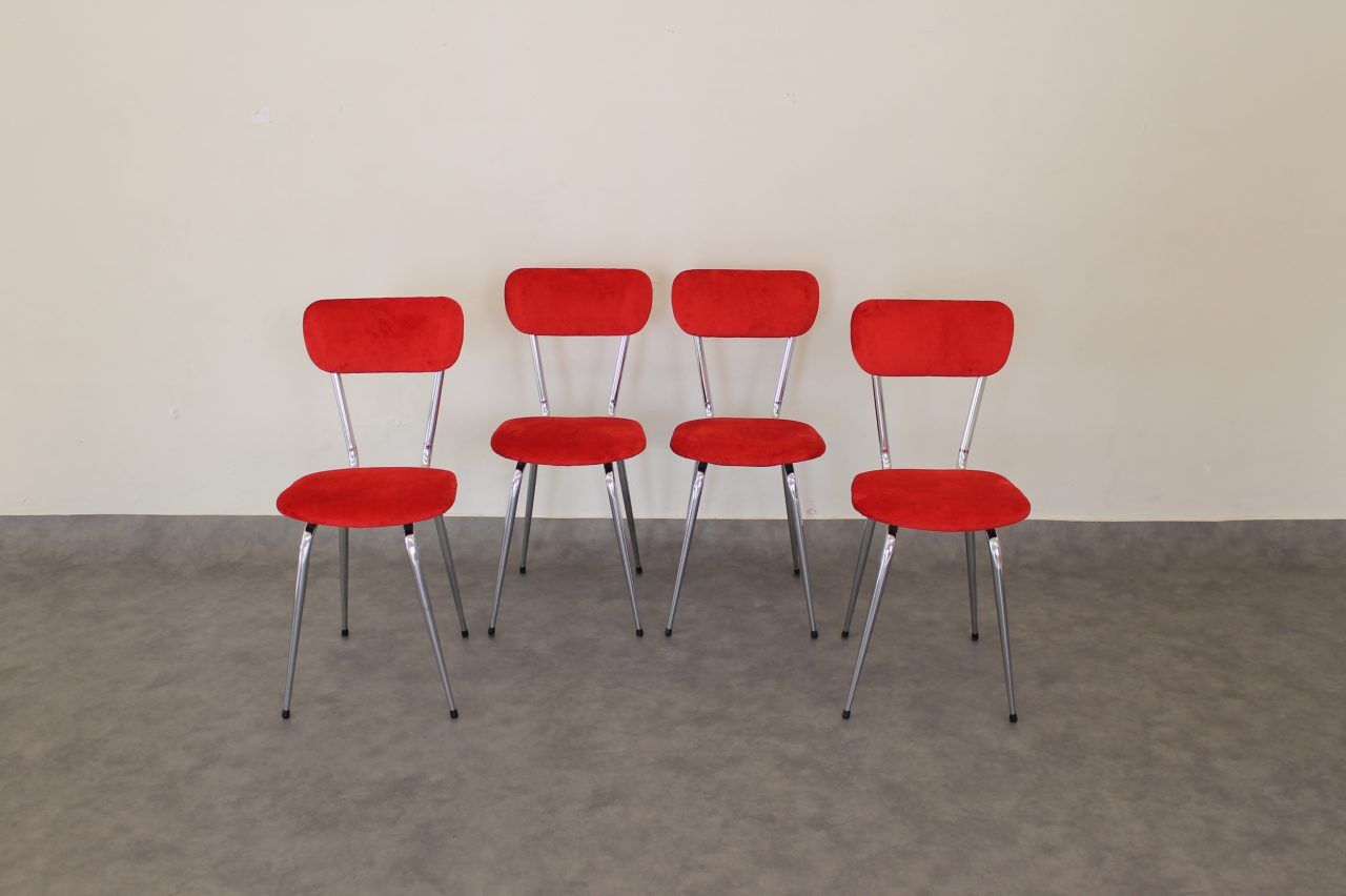 4 chaises 1960 formica velours rouge