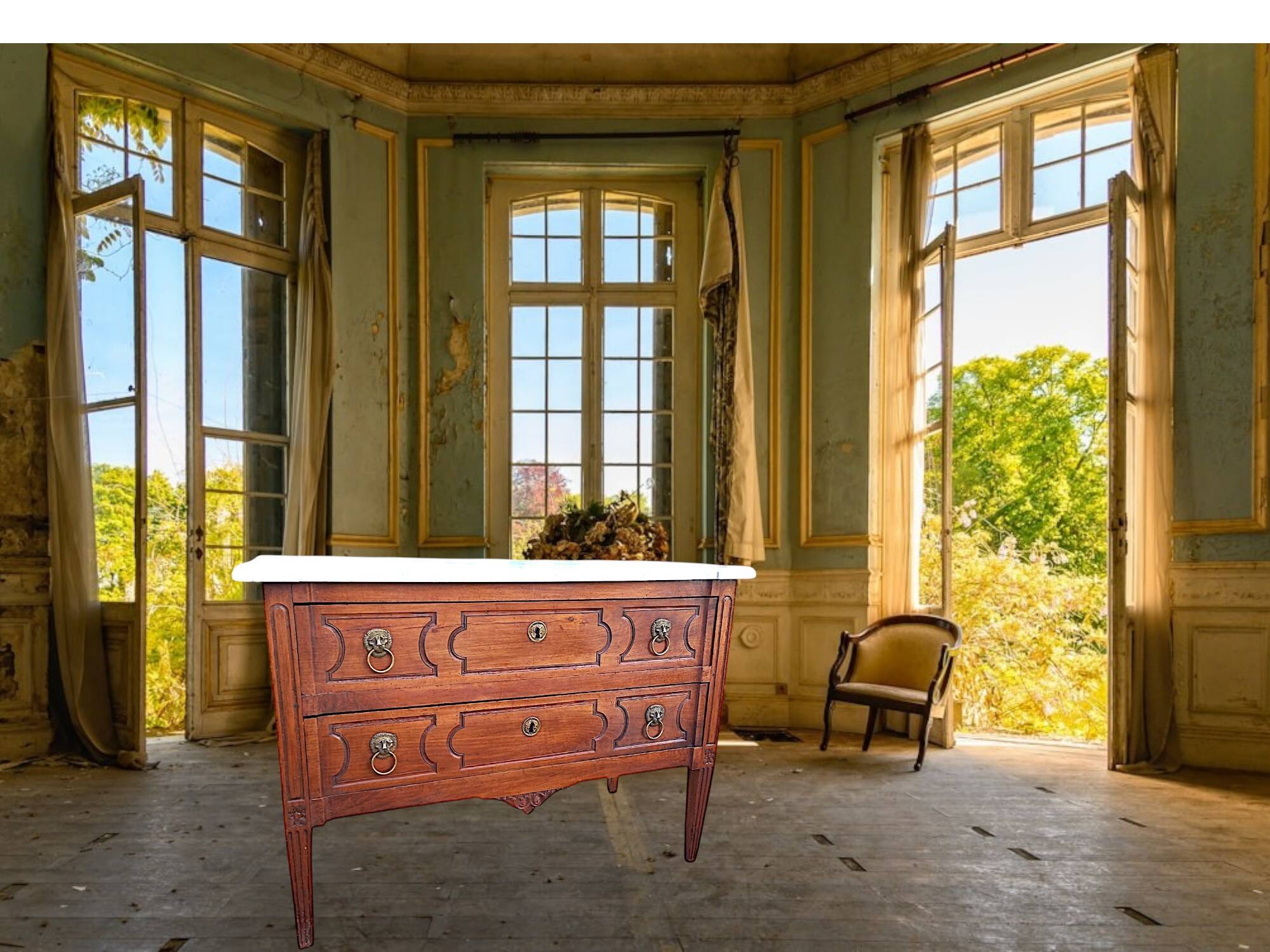 Commode sauteuse Louis XVI en bois fruitier