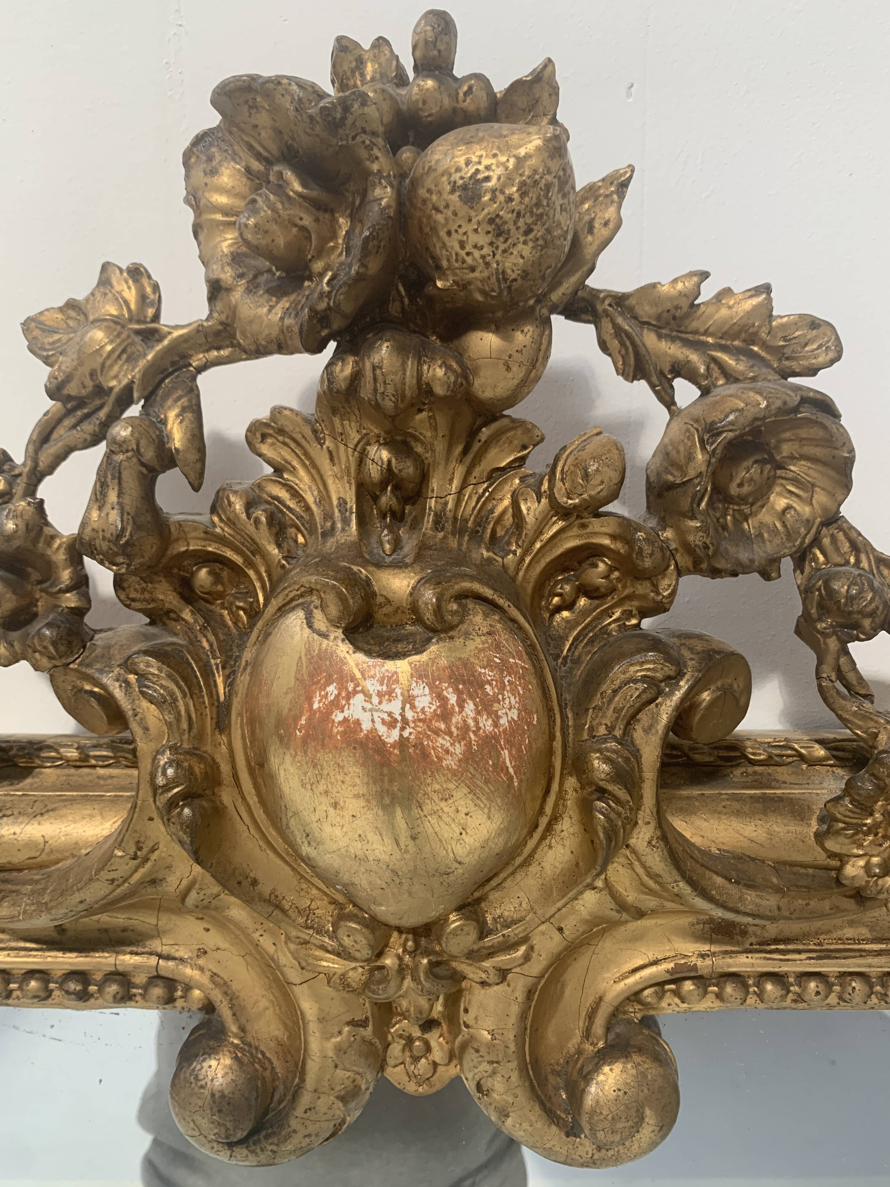 Louis XV style mirror in wood and gilded stucco, 19th century