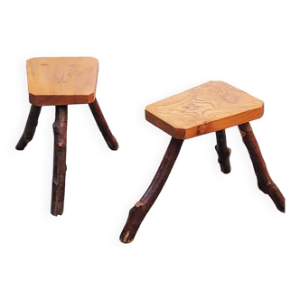 Pair of brutalist ash shepherd stools