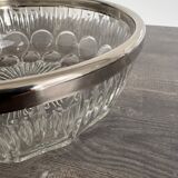 Vintage salad bowl in moulded glass and silver-plated metal.