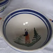 Set of three antique earthenware bowls from HB Quimper, signed.