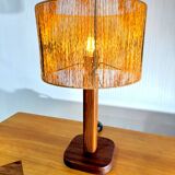 Vintage Pine & Teak Table Lamp with new Shade, 70s.