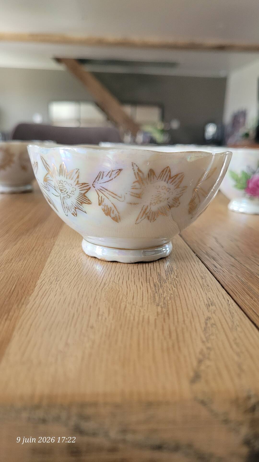 6 antique coffee cups in pearlescent porcelain