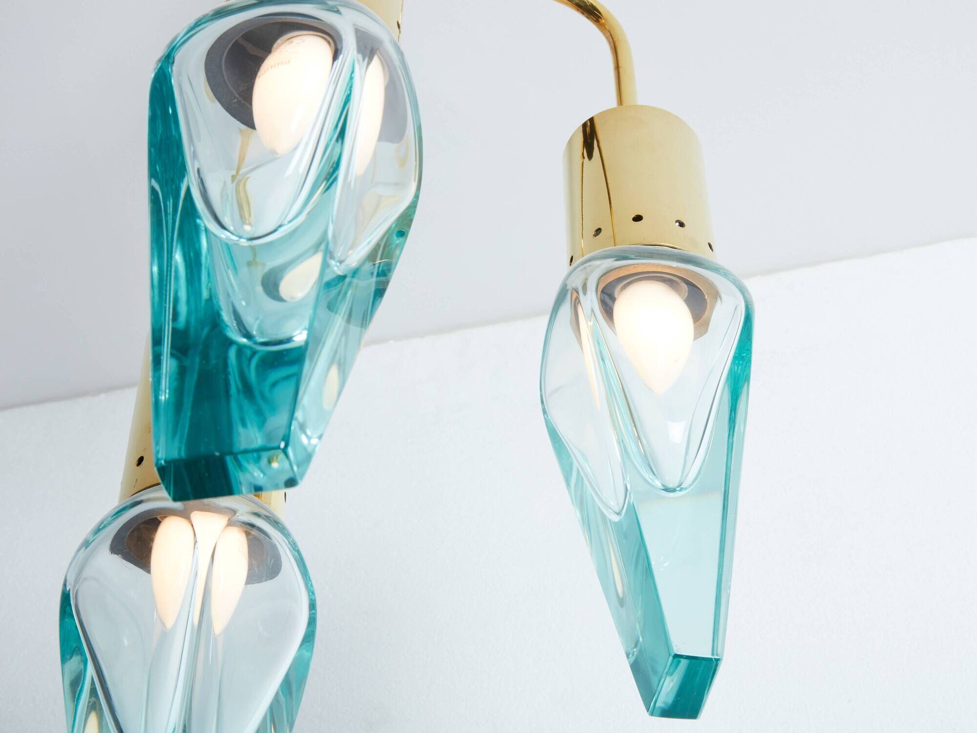 Flavio Poli for Seguso Murano glass and brass chandelier 1950