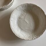 Set de 6 assiettes calotte en faïence anglaise Burleigh Davenport relief feuille de vigne et fraise