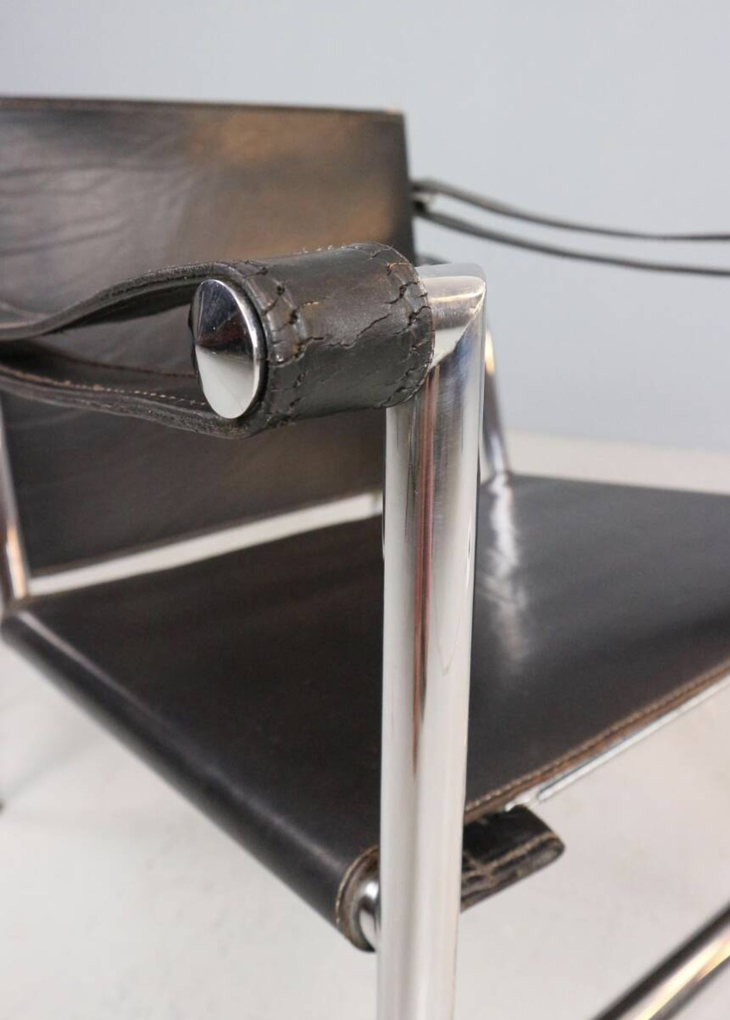 Le Corbusier Vintage Black Leather Armchair Model- LC1 for Cassina, 1970s