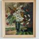 Vintage original floral oil painting with wildflowers in blue vase