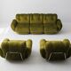 Three seater sofa and armchairs dining set by Adriano Piazzesi, reupholstered olive velvet