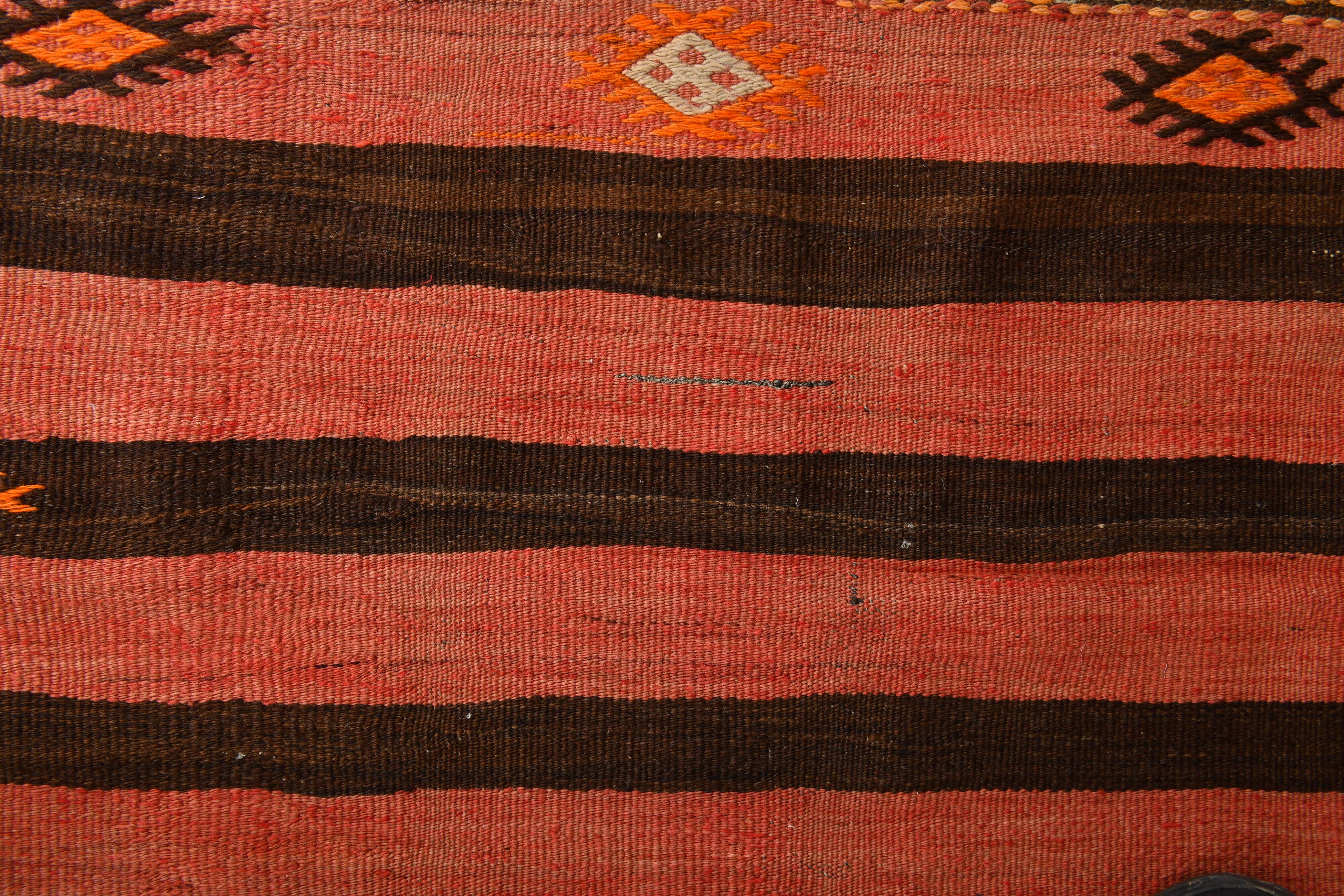 Turkish Red & Brown Striped Vintage Kilim Rug, 87x127Cm