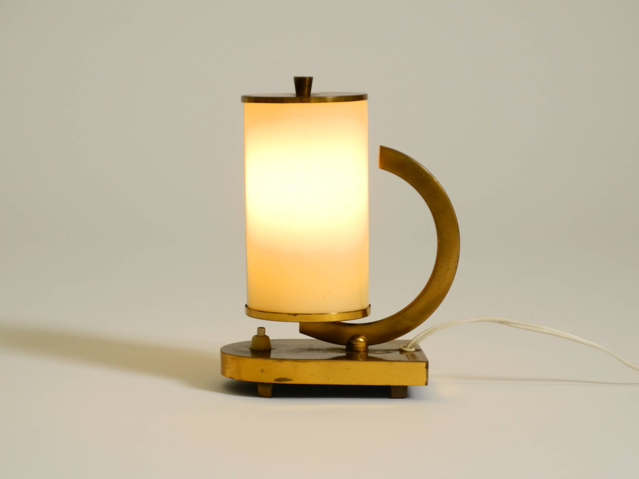 Rare and beautiful 1940s brass table lamp with opal glass shade