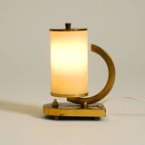 Rare and beautiful 1940s brass table lamp with opal glass shade