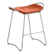 Contemporary bar stool in silver metal and natural tobacco leather.