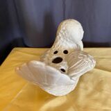 Bird dove with flowers in white earthenware from the 60s