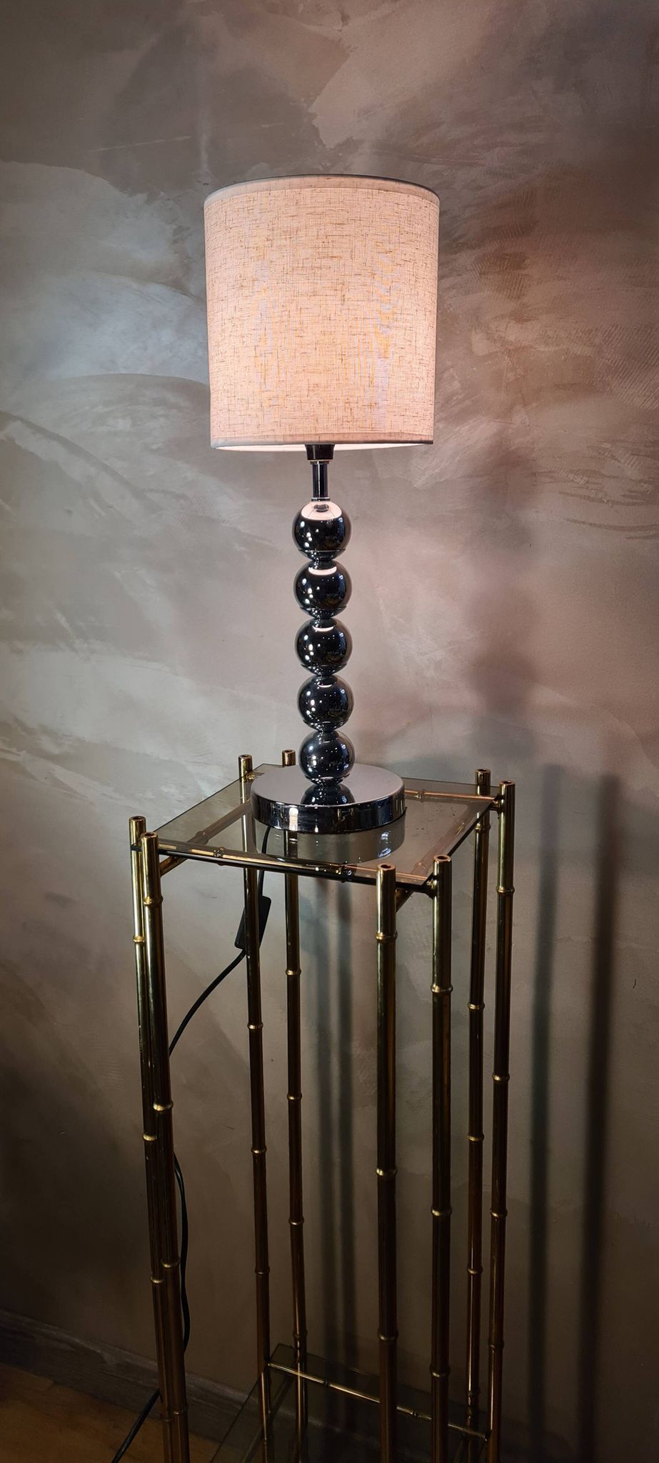 lampe boules chrome, style 70s barbier, philipe 39x18