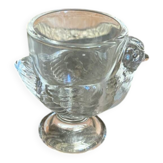 Vintage egg cup, hen shape, clear molded glass