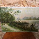 Tableau huile sur toile C. Guyon Campagne en hiver XIXeme