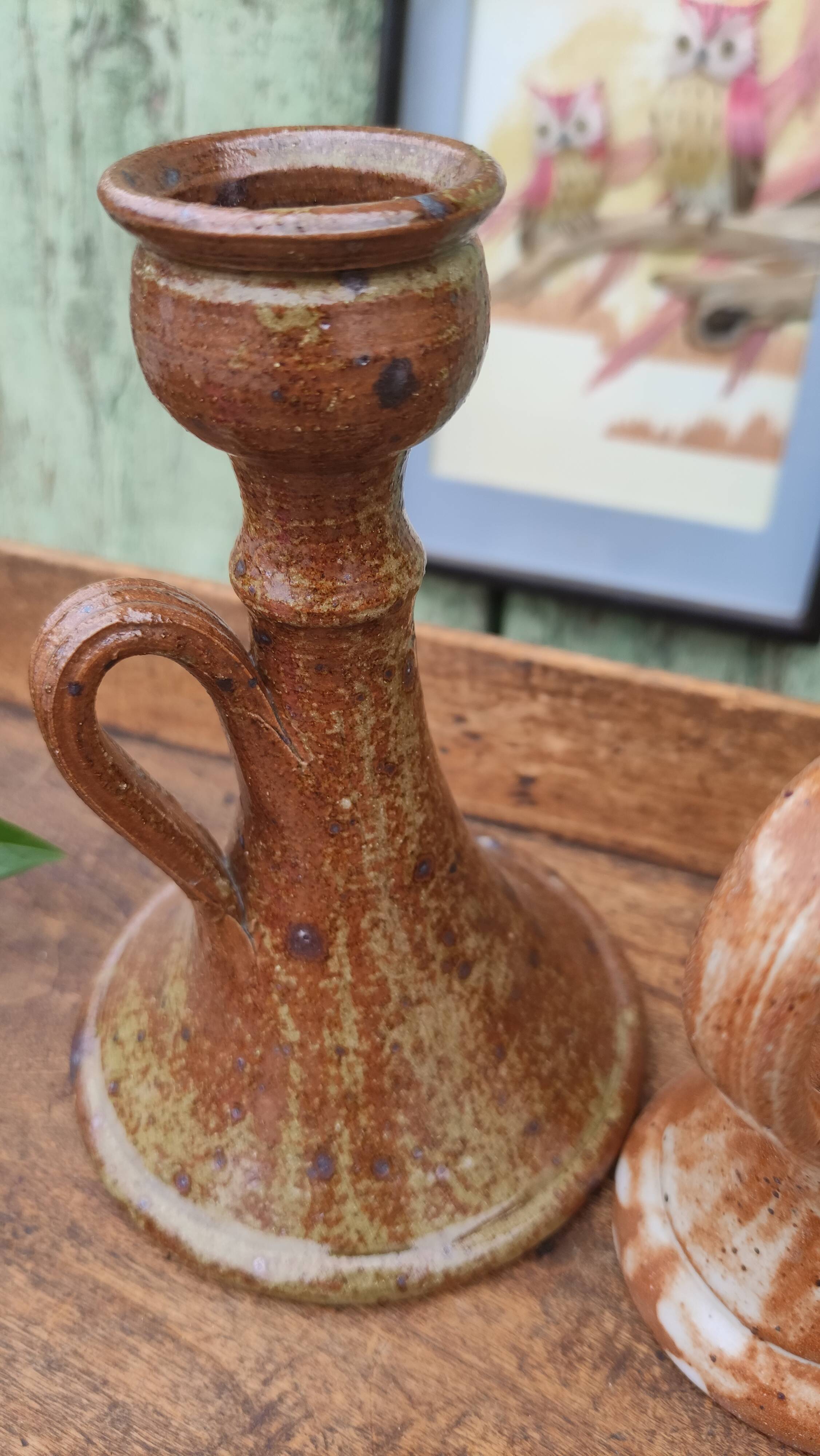 Duo de bougeoirs vintages en grès