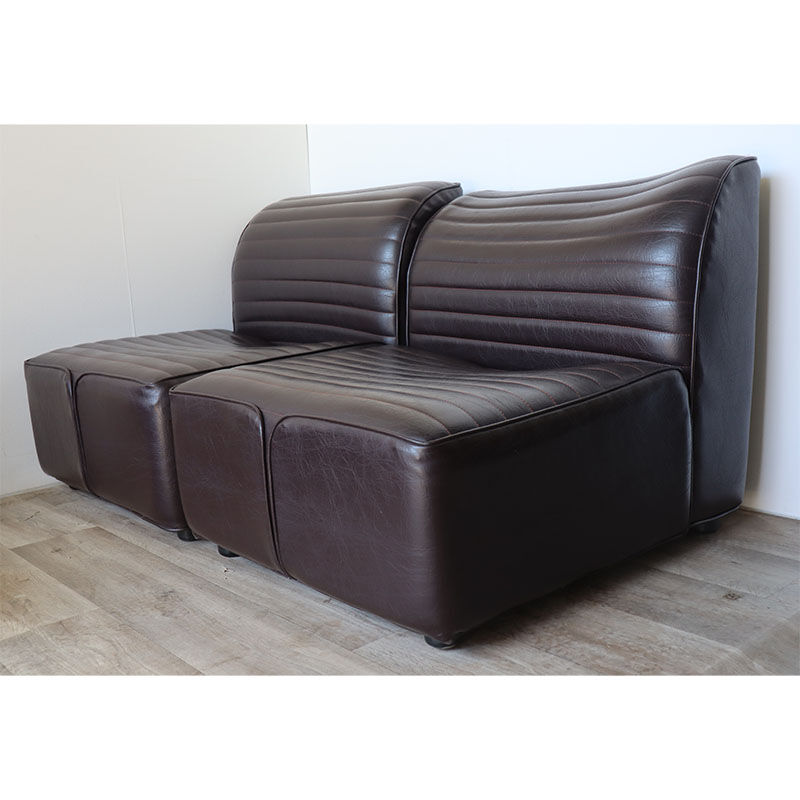 Canapé modulable vintage en cuir marron, 1970
