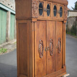 Bookcase carved wood 3 old doors, bookcase window beveled