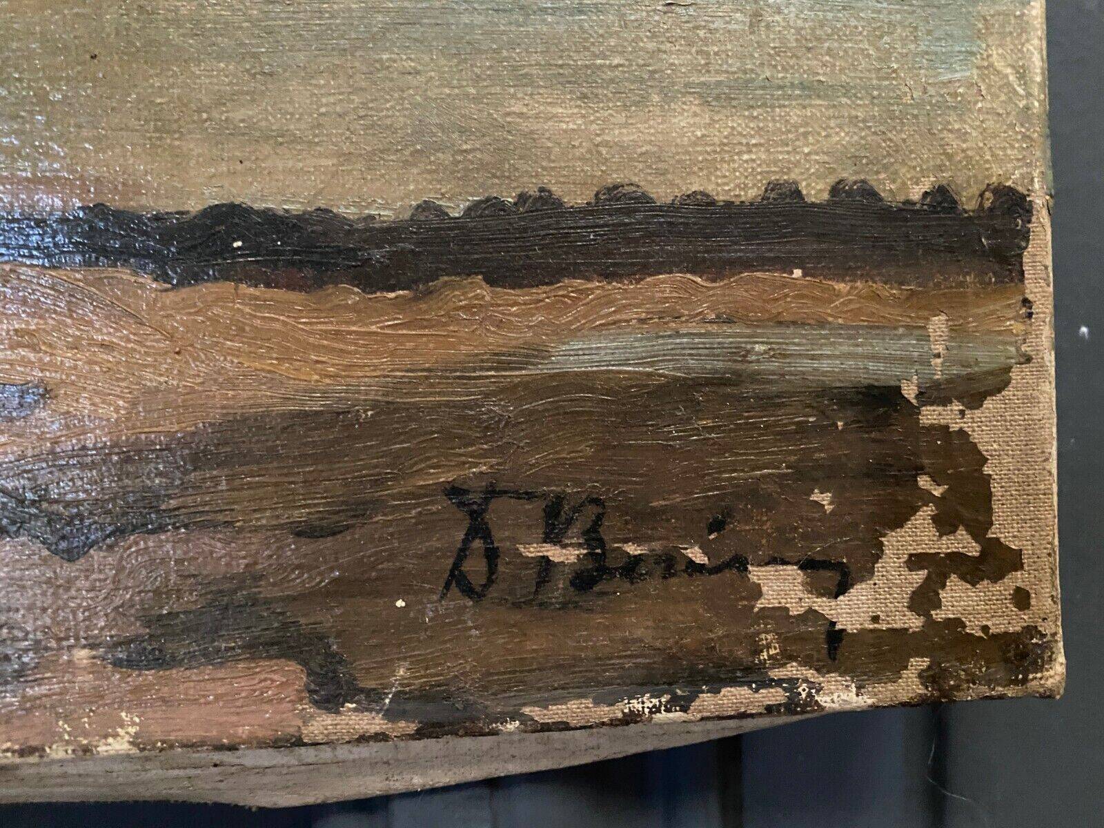 Oil on canvas seaside marine boat early 20th century