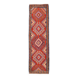3x12 Kilim Red & Purple  Runner Rug, 102x355Cm
