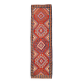 Tapis Kilim rouge et violet 3x12, 102x355 cm