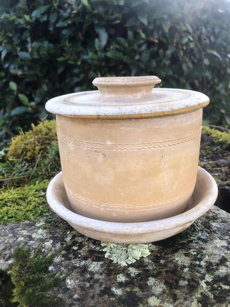 Vintage Biot Terracotta Butter Cooler: French Farmhouse Glazed Ceramic