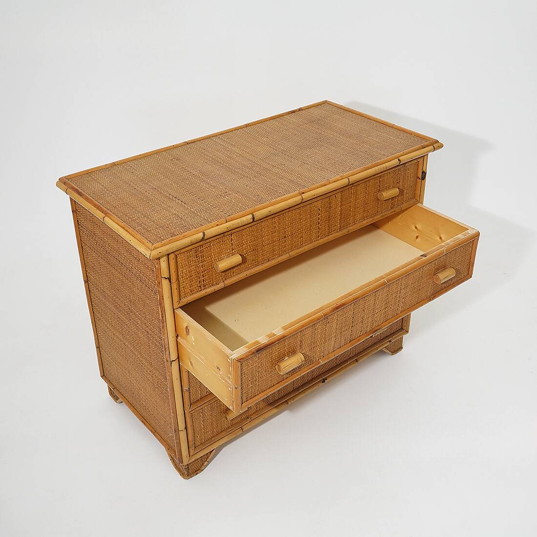 Bamboo and woven wicker chest of drawers, 1970s