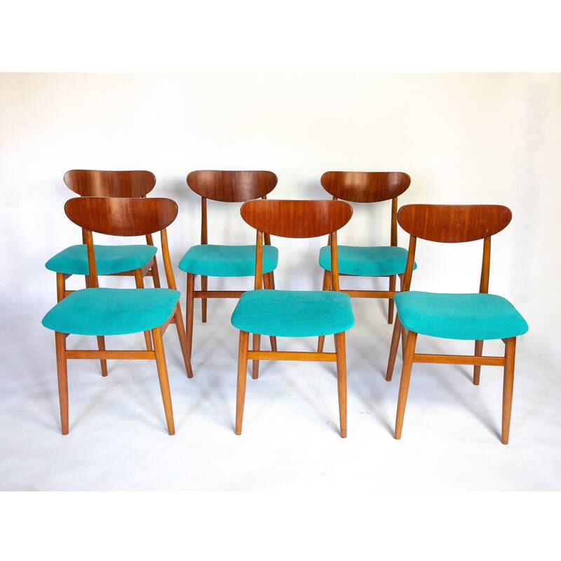 Blue wooden dining chairs, Italy 1950s