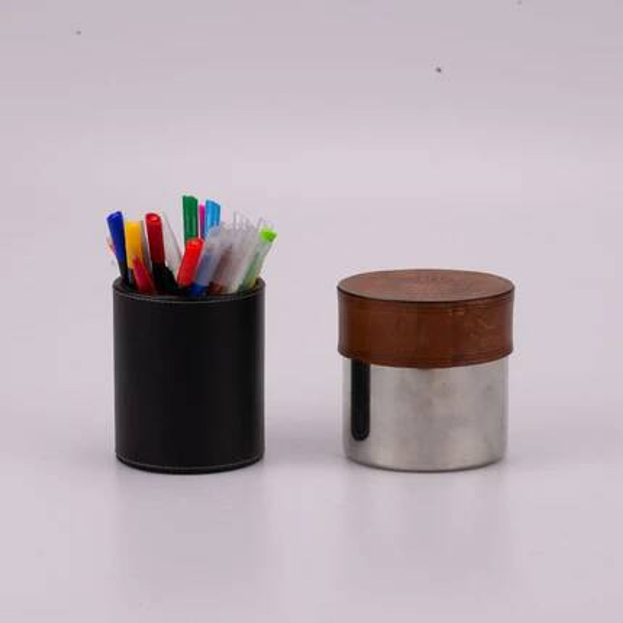 Vintage pot in stainless steel and leather Grasoli