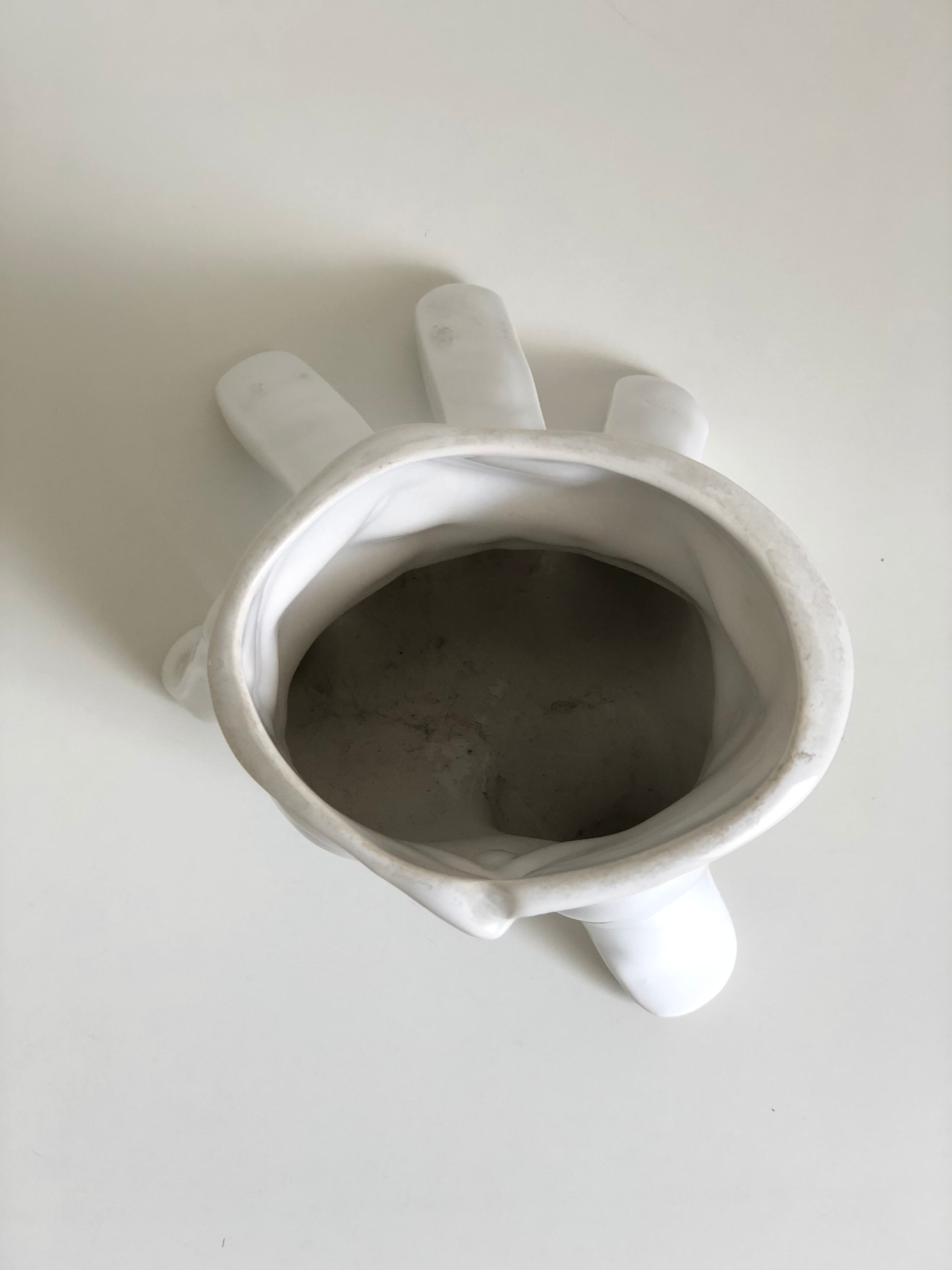 Surreal ceramic vase in the shape of a white glove by Leo Bonassera., 1970