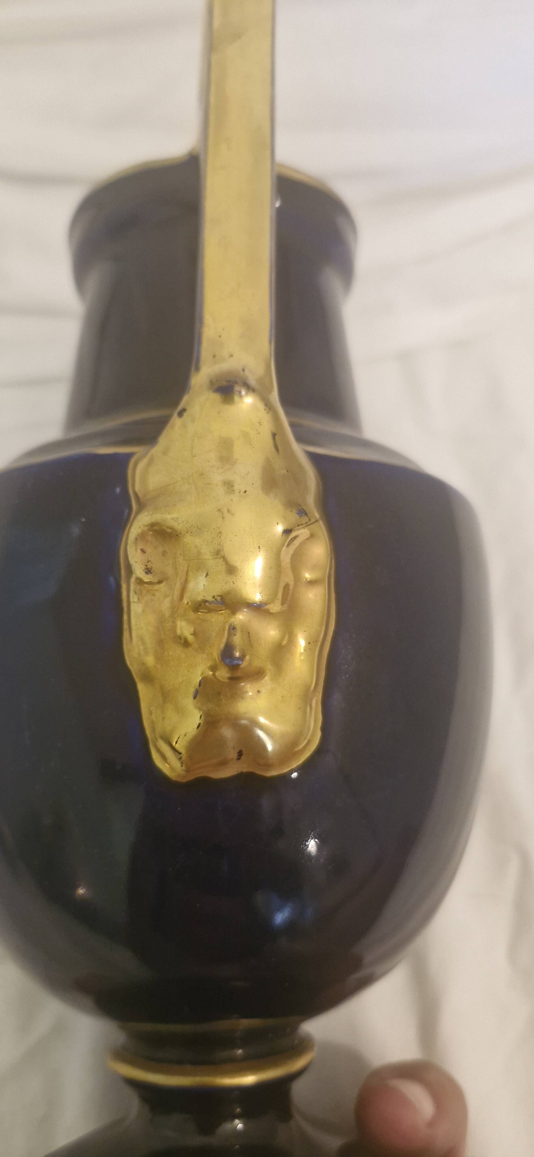 Cobalt blue and gold amphora vase