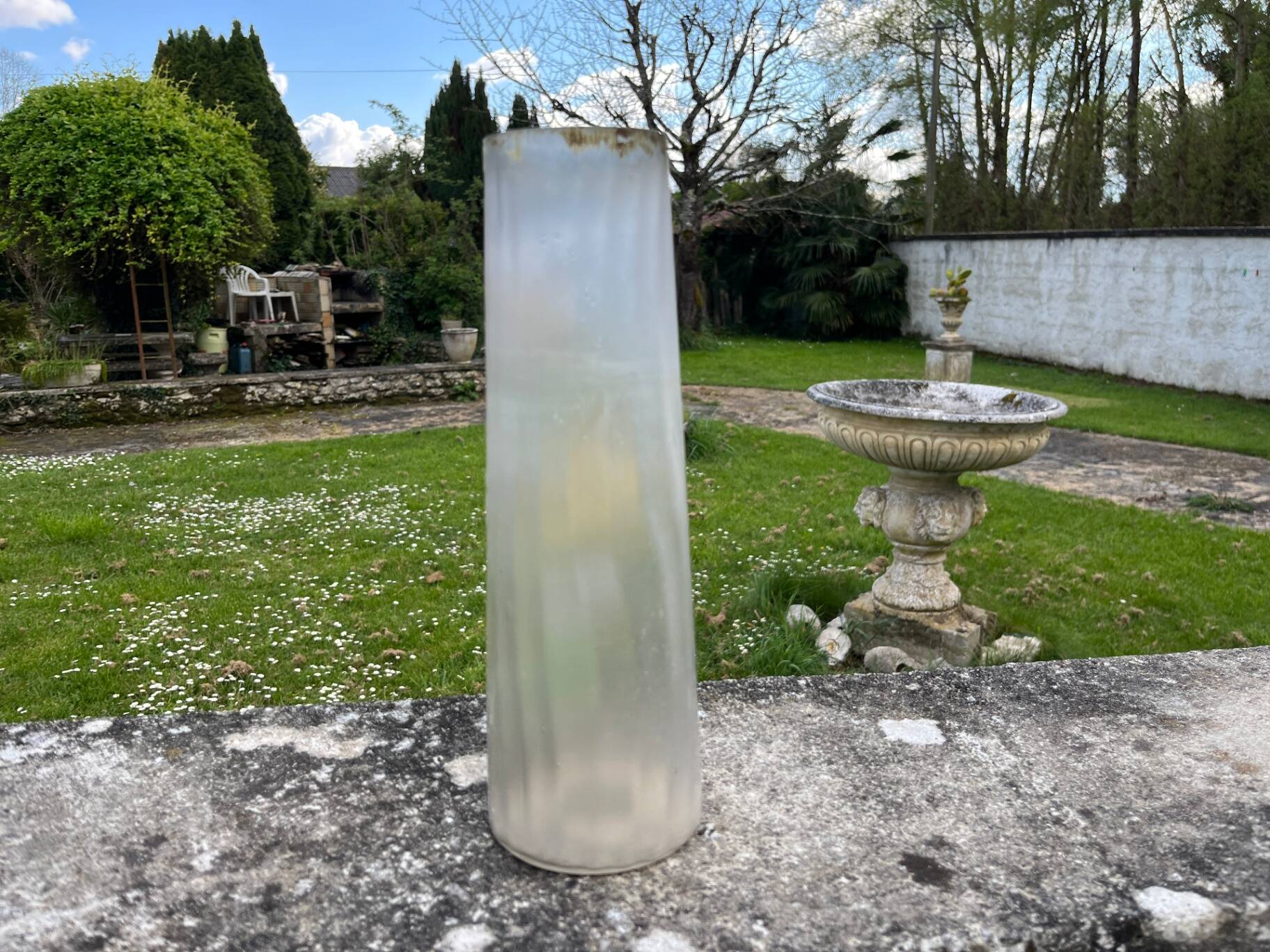 Cylindrical Art Nouveau vase with enamelled decoration of violets.