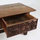 Table console espagnole ancienne en bois de chêne, avec 2 grands tiroirs du 18ème siècle.